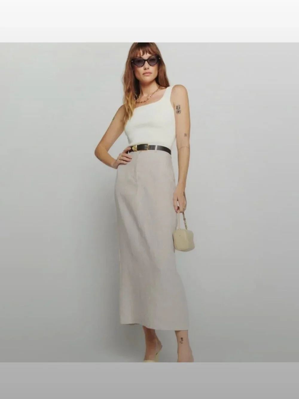 Reformation Gia Linen Skirt Natural - Size 0 - Picture 1 of 5